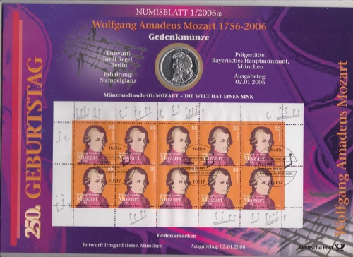 Bund Numisblatt 2006-1 Wolfgang Amadeus Mozart 10,00 Euro