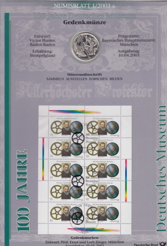 Bund Numisblatt 2003-1 Deutsches Museum 10,00 Euro