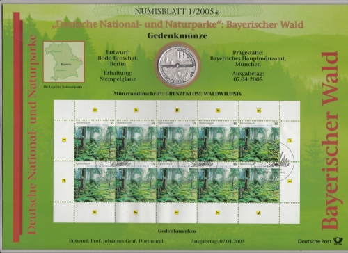 Bund Numisblatt 2005-1 Naturpark Bayerischer Wald 10,00 Euro