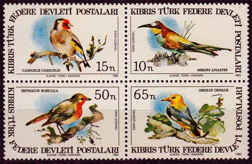 Türkisch-Zypern MiNr. 134/37 ** Vögel im 4er Block