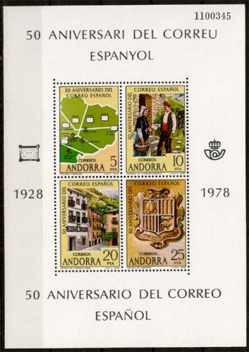 Andorra span. MiNr. Bl. 1 ** 50 Jahre spanisches Postamt