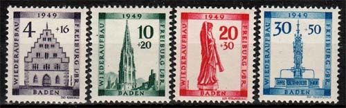 Franz. Zone Baden MiNr. 38/41 A ** Wiederaufbau der Stadt Freiburg im Breisgau