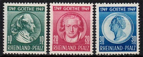 Franz. Zone Rheinland-Pfalz MiNr. 46/48 ** Johann Wolfgang von Goethe
