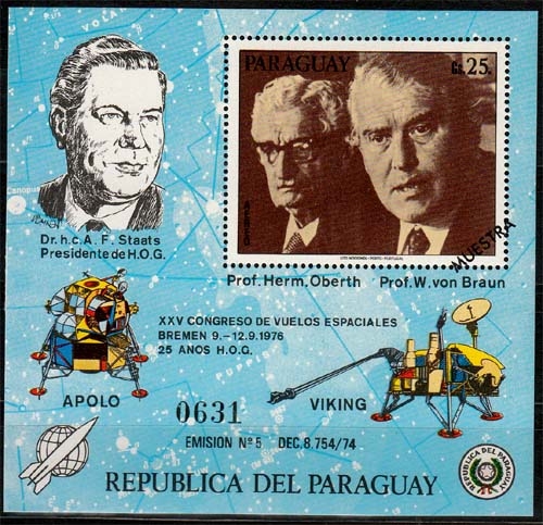 Paraguay MiNr. Bl. 285 ** Muster, Wernher von Braun
