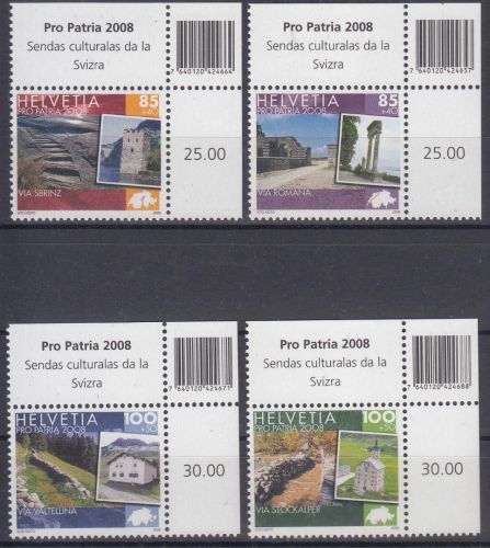 Schweiz MiNr. 2061/64 ** "Pro Patria": Kulturwege Schweiz