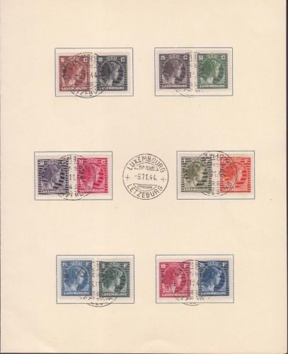 Luxemburg MiNr. 370/81 O Freimarken: Großherzogin Charlotte auf Gedenkblatt