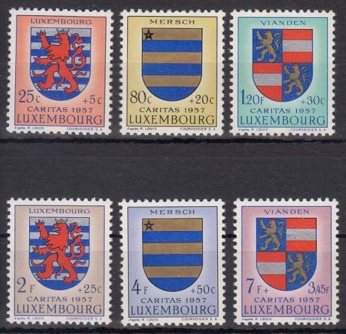 Luxemburg MiNr. 575/80 **, Caritas 1957 Luxemburger Kantonalwappen