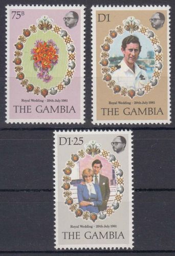 Gambia MiNr. 424/26 ** Hochzeit von Prinz Charles und Lady Diana Spencer
