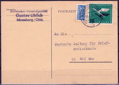 Bund MiNr. 206 Karte EF 10 Pf. Lufthansa