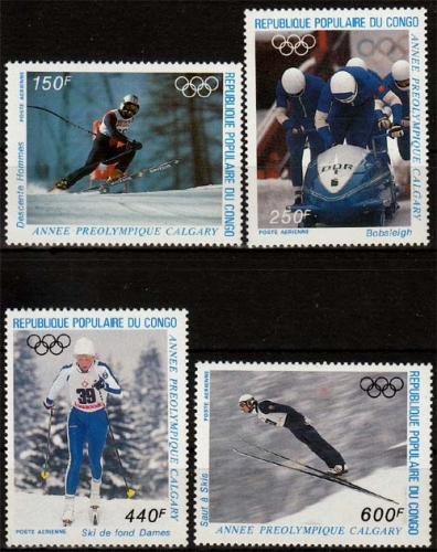 Kongo (Brazza.) MiNr. 1056/59 ** Olympische Winterspiele 1988 in Calgary