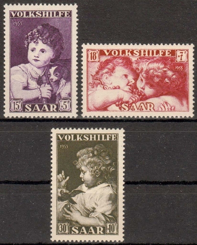 Saarland MiNr. 344/46 ** Volkshilfe: Gemälde