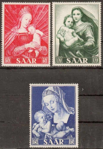 Saarland MiNr. 351/53 ** Marianisches Jahr: Gemälde