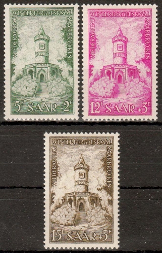 Saarland MiNr. 373/75 ** Wiederaufbau Saarländischer Denkmäler