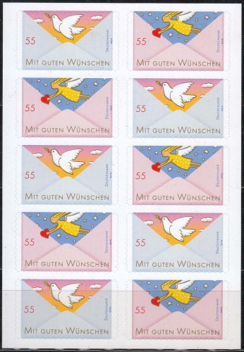 Bund MiNr. 2827/28 **, FB 12, Grußmarken: Taube und Engel auf Folienblatt
