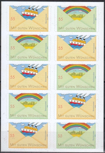 Bund MiNr. 2848/49 **, FB 13, Grußmarken: Schiff und Regenbogen auf Folienblatt