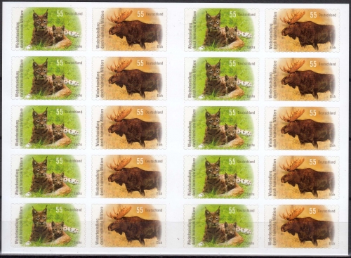 Bund MiNr. 2921/22 **, FB 21, Heimische Wildtiere auf Folienblatt