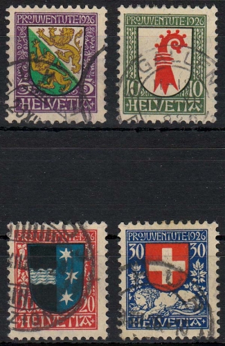 Schweiz MiNr. 218/21 O Pro Juventute: Wappen