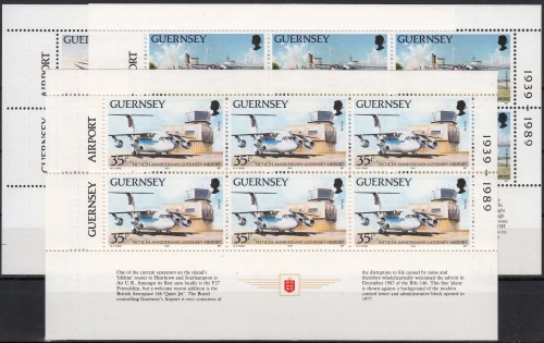 Guernsey MiNr. 453 + 455 + 457 ** 50 Jare Flughafen Guernsey