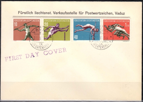 Liechtenstein MiNr. 342/45 auf FDC Sport