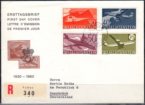 Liechtenstein MiNr. 391/94 auf FDC Flugpostmarken in Liechtenstein