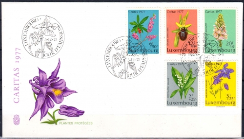 Luxemburg MiNr. 957/61 auf FDC Caritas: Geschützte Pflanzen