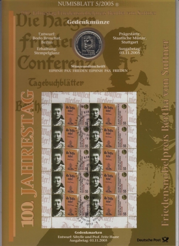 Bund Numisblatt 2005-5 Bertha von Suttner 10,00 Euro