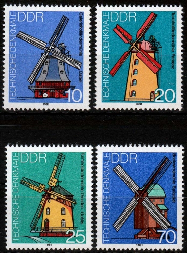 DDR MiNr. 2657/60 ** Technische Denkmale: Windmühlen