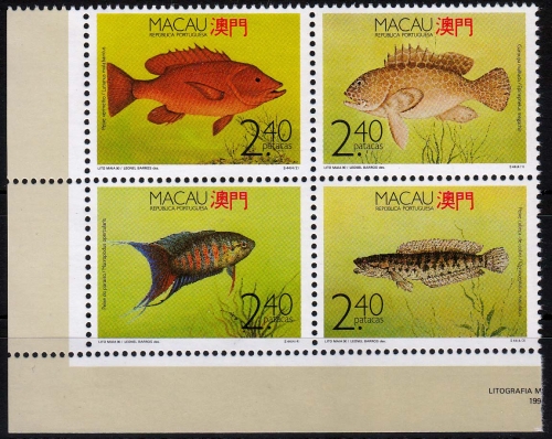 Macau MiNr. 645/48 Zd ** Fische im 4er Block