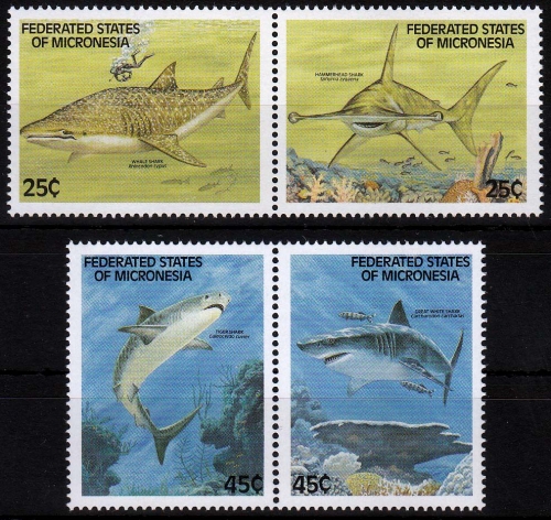 Mikronesien MiNr. 128/31 ** Fische, Haie, 2 Paare