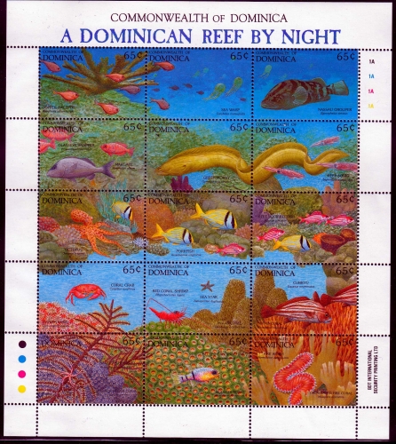 Dominica MiNr. Klbg. 1552/81 ** Leben am Riff bei Tag und Nacht, Fische