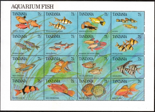 Tansania MiNr. 958/73 ** Aquarium-Fische im Zd-Bogen