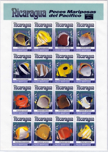 Nicaragua MiNr. 3196/3211 ** Schmetterlingsfische im Zd-Bogen