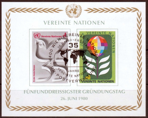 UNO Wien MiNr. Bl. 1 O 35 Jahre Vereinte Nationen
