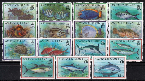 Ascension MiNr. 558/72 ** Freimarken: Fische und Meeressäugetiere