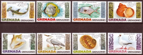 Grenada - Grenadines MiNr. 340/47 ** Fische, Meeresschnecken und Seevögel