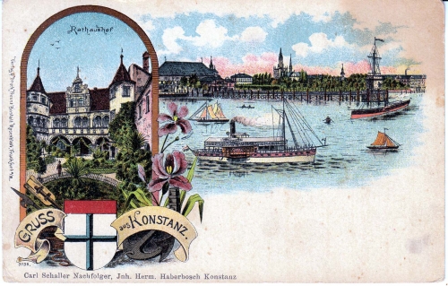 AK Gruss aus Konstanz, Rathaushof, ungelaufen