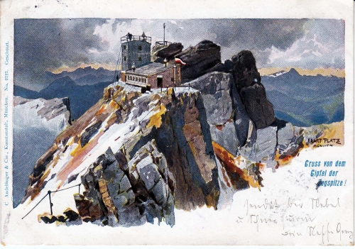 AK Gruss von dem Gipfel der Zugspitze, gelaufen