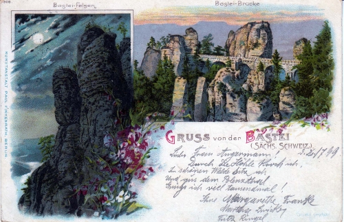 AK Gruss von der Bastei, Sächsische Schweiz, gelaufen