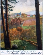 AK Ausblick vom Wald übers Feld in die Stadt, gelaufen