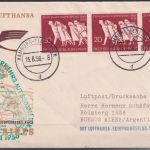 Bund 215 x 3er Streifen auf Erstflug Brief nach Argentinien der Lufthansa
