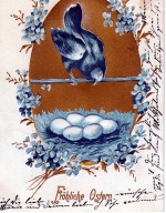 AK Fröhliche Ostern, gelaufen Prägekarte