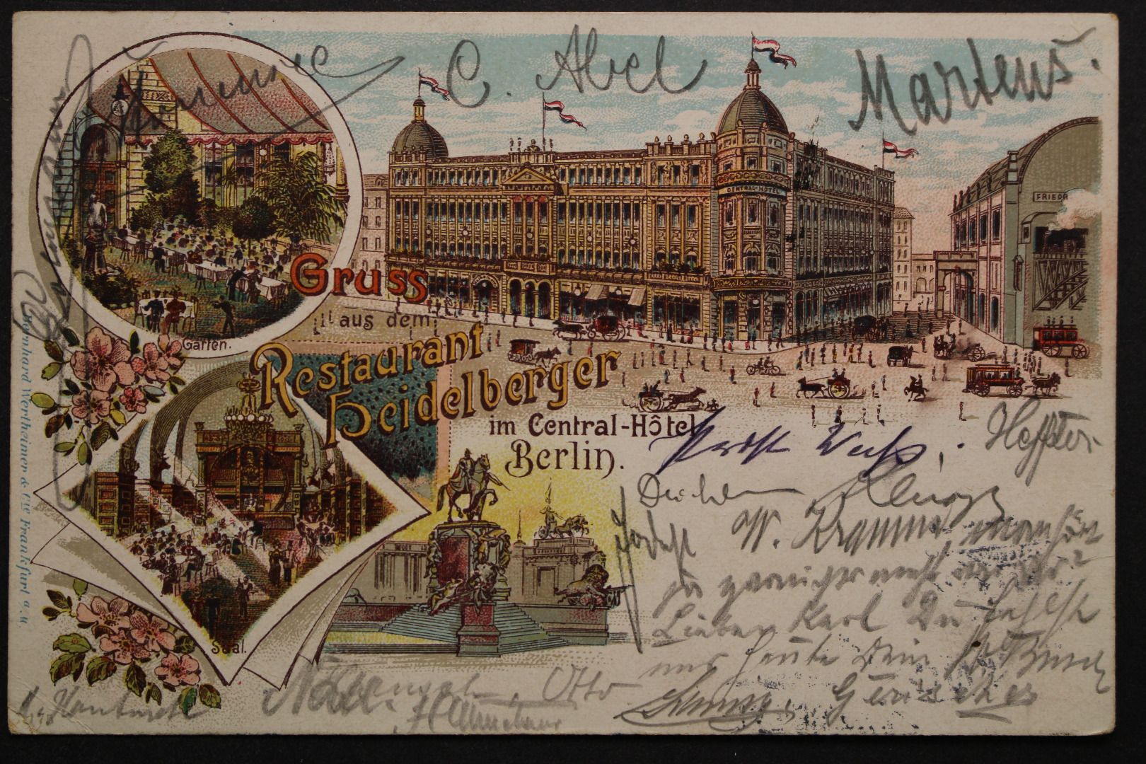 Berlin, CentralHotel, Restaurant Heidelberger, Garten, Saal, Denkmal