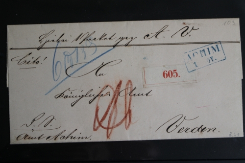 Postgeschichte "Achim", über 130 Belege (viel Vorphila), Einlieferungsscheine