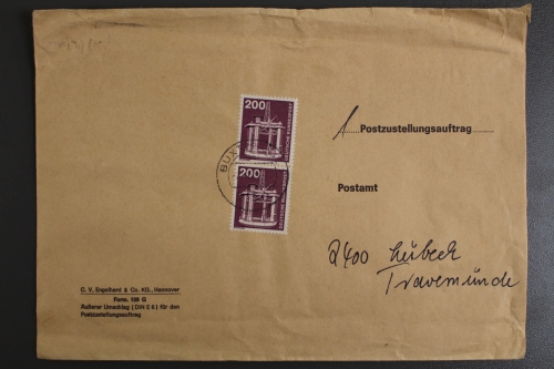 Deutschland, MiNr. 858 senkr. Paar auf Postzustellungsauftrag