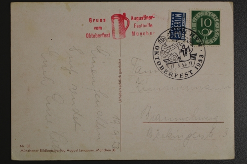 München, Gruß vom Oktoberfest / Augustiner Festhalle, 1953