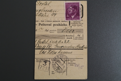 Böhmen & Mähren, MiNr. 103 auf Paketkartenabschnitt