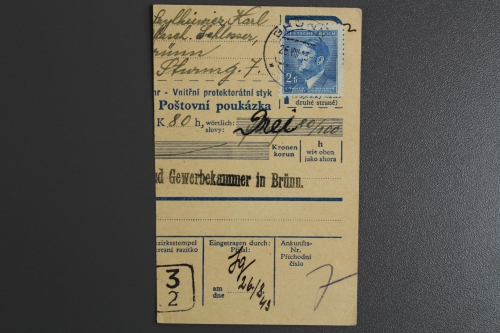 Böhmen & Mähren, MiNr. 99 auf Paketkartenabschnitt