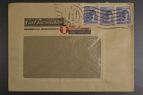 Gem.-Ausgaben, MiNr. 957, 3 x auf Brief ab Dresden, Vignette