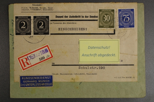 Unterlüß, EBF, doppelt verwendeter Umschlag nach Bergen/Celle