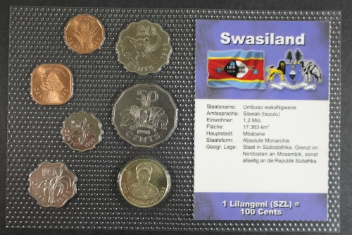 Swasiland, BTN-Kursmünzensatz verschiedene JG, 7 Münzen